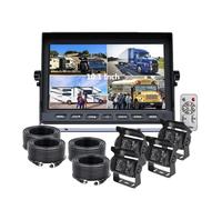 Monitor quadruplo schermo diviso da 10,1 pollici 12-24v 4PIN Telecamere retromarcia for 18 LED IR Kit for camion rimorchio autobus roulotte(4 Cameras Kit)