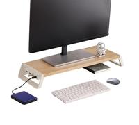 Monitor Stand Riser - Office Desk Organizer, Wooden Computer Monitor Shelf | Port USB Charging Station, Space Saving Workstation Accessory for Office Home School Apartment College Dorm Study Dor