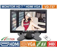 MONITOR TFT LED 7" POLLICI CON TELECOMANDO HDMI VGA DOPPIO INGRESSO AV1 - AV2