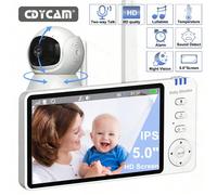 Monitor video senza fili per bambini con schermo IPS da 5,0 pollici, telecamera nanny PTZ con audio bidirezionale, funzione VOX, ninnananna, rilevamento di protezione intelligente, telecamera nanny el