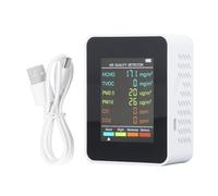 Monitoraggio a qualità 'aria Portable LCD Schermata a retroilluminazione CO2 TVOC HCHO PM2.5 PM10 Rilevatore con allarme USB Ricarica per l'ABS Home Office Materiale (White)