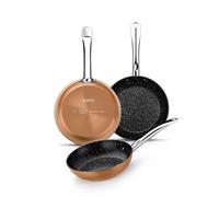 MONIX Copper | Set di 3 Padelle 20-24-28 cm, Effetto rame, Alluminio forgiato antiaderente con Particelle di titanio, adatte a tutti i tipi di piani cottura, induzione inclusa