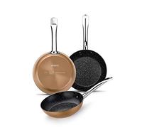 Monix Copper Set padelle effetto pietra 20/24/28 cm, in Alluminio forgiato Antiaderente, per tutti i tipi di cucine anche a induzione, colore Rame