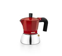 MONIX Induction Inox, Caffettiera Italiana In Alluminio e Acciaio Inox, Capacità 3 Tazze, Manico Termoresistente, Facile da Lavare, Adatta a Tutti i Tipi da Piano Cottura, Incluso a Induzione, Rosso