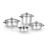 Monix Optima 2 Batteria da 4 pezzi in acciaio inox 18/10 adatta per tutti i tipi di cucina e induzione: pentola da 20 cm e 24 cm in vetro e casseruola da 16 cm senza coperchio