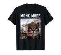 Monk Mode Funny Discipline Focus Motivational Cat Meme Maglietta