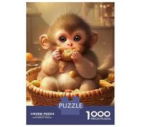 Monkey 1000 Componenti Cartone Resistente Baby Monkey Sitting in A Wicker Basket Puzzle Familiare Facile Da Pulire Imballaggio Pronto Per Il Regalo Attività Di Aggregazione 38x26cm/1000pcs