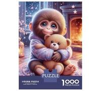 Monkey 1000 Pezzi Carta Durevole Monkey Holding Teddy Bear in Cozy Room Puzzle Adulti Allenamento Cerebrale Facile Da Conservare Imballaggio Pronto Per Il Regalo Divertente 70x50cm/1000pcs