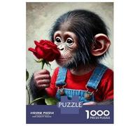 Monkey 1000 Pezzi Carta Durevole Monkey in Overalls Holding A Red Rose Puzzle Adulti Sera Di Giochi in Famiglia Stimolante E Divertente Allenamento Cerebrale Loisirs A Casa 52x38cm/1000pcs