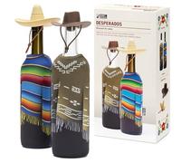 Monkey Business Gift Set per Amanti del Vino - 2 Tappi in Silicone + 2 Poncho in Neoprene per Bottiglie 750 ml - Isolamento per Bottiglia Aperta + Tema Wild West