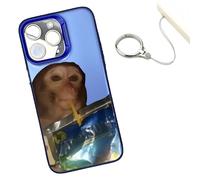 Monkey Phone Case,Funny Monkey Drinking Phone Case,All-Inclusive Shockproof TPU Cover, With Free Ring Lanyard,Compatible for iPhone 16/15/14/13/12/11 Pro Max (For iphone 16ProMaX,Blue)