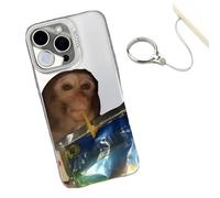 Monkey Phone Case,Funny Monkey Drinking Phone Case,All-Inclusive Shockproof TPU Cover, With Free Ring Lanyard,Compatible for iPhone 16/15/14/13/12/11 Pro Max (For iphone 16ProMaX,White)