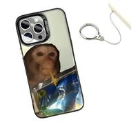 Monkey Phone Case,Funny Monkey Drinking Phone Case,All-Inclusive Shockproof TPU Cover, With Free Ring Lanyard,Compatible for iPhone 16/15/14/13/12/11 Pro Max (For iphone 16ProMaX,Black)
