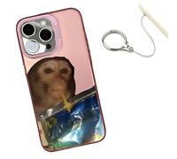Monkey Phone Case,Funny Monkey Drinking Phone Case,All-Inclusive Shockproof TPU Cover, With Free Ring Lanyard,Compatible for iPhone 16/15/14/13/12/11 Pro Max (For iphone 16ProMaX,Pink)