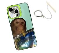 Monkey Phone Case,Funny Monkey Drinking Phone Case,All-Inclusive Shockproof TPU Cover, With Free Ring Lanyard,Compatible for iPhone 16/15/14/13/12/11 Pro Max (For iphone 16ProMaX,Green)