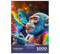 Monkey Set Da 1000 Pezzi Carta Riciclata Psychedelic Monkey in Cosmic Colorful Space Puzzle Per Adulti Appassionati Di Puzzle Per Adulti Attività Di Aggregazione Familiare Stimolante 70x50cm/1000pcs