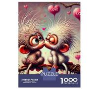 Monkey Set Da 1000 Pezzi Carta Riciclata Two Cartoon Monkeys with Hearts And Sparkles Puzzle Per Adulti Appassionati Di Puzzle Per Adulti Facile Da Conservare Stimolante E Divertente 38x26cm/1000pcs