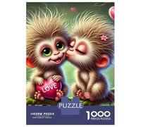 Monkey Set Da 1000 Pezzi Carta Riciclata Two Monkeys with Hearts And Sparkles Puzzle Per Adulti Appassionati Di Puzzle Per Adulti Loisirs A Casa Facile Da Conservare 52x38cm/1000pcs