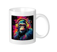 Monkey Set di 1 tazza di stampa graffiti vernice spray indossare casco occhiali da sole animali divertente nero rosa ceramica collezione salotto laboratorio esterno ufficio fondo piatto con maniglie