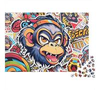 Monkey Stickers Puzzle 1000 Pezzi Riciclabile Graffiti Art Senior Puzzles Educativo Gioco Decompression Ideal per la Famiglia And Friends Compleanni 38x26cm/1000pcs