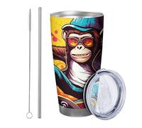 Monkey Tumbler Set Di 1 Cool Sunglsses Spray Graffiti Animali Divertenti Skateboard Cappello Hippie giallo blu Acciaio Isolato Can Cooler Infrangibile Viaggio Piscina All'aperto Con Coperchio tazza da