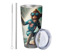 Monkey tumbler Set di 1 divertente novità animali surf natura montagna occhiali da sole mare blu verde metallo riutilizzabile senza fuoriuscite infrangibile cortile all'aperto picnic palestra con