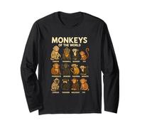 Monkeys of The World Maglietta Carina Specie di primati Maglia a Manica