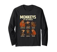 Monkeys of The World Maglietta Carina Specie di primati Maglia a Manica