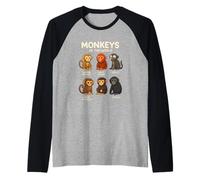 Monkeys of The World Maglietta Carina Specie di primati Maglia con Maniche Raglan