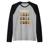 Monkeys of The World Maglietta Carina Specie di primati Maglia con Maniche Raglan