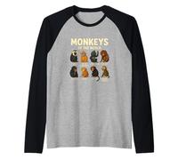Monkeys of The World Maglietta Carina Specie di primati Maglia con Maniche Raglan