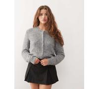 Monki - Cardigan in misto lana color grigio mélange con bottoni di strass sul davanti XL