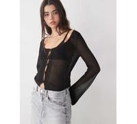 Monki - Cardigan slim fit nero trasparente con bottoni S