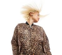 Monki - Giacca bomber oversize double-face con un lato con stampa leopardata e l'altro nero con finitura trapuntata a stelle-Multicolore 2XS