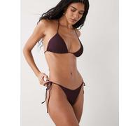 Monki - Mix and Match - Slip bikini in tessuto stropicciato color prugna con allacciatura laterale-Rosso XL