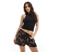 Monki - Pantaloncini in raso con stampa leopardata - In esclusiva per ASOS-Marrone 2XS