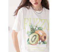 Monki - T-shirt oversize con stampa di fiori e frutta-Bianco 2XS