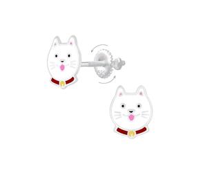 Monkimau Gatti con chiusura a vite Bambini e ragazze, Orecchini, orecchini a bottone, gioielli per orecchie, in argento sterling 925, ipoallergenico e senza nichel, 7,0 mm x 8,0 mm, per