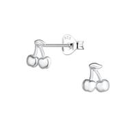Monkimau Orecchini a cerchio con ciliegie, orecchini a bottone, gioielli per le orecchie, in argento sterling 925, per donne e ragazze, fatti a mano, ipoallergenici e piccola idea regalo