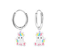 Monkimau Orecchini a cerchio Unicorno Bambini e bambine, Orecchini, orecchini a bottone, gioielli per le orecchie, in argento sterling 925, ipoallergenico e senza nichel, 6 mm x 9 mm