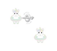 Monkimau Unicorno Hula Hoop Bambini e ragazze, Orecchini, orecchini a bottone, gioielli per orecchie, in argento sterling 925, ipoallergenico e senza nichel, 7,0 mm x 9,0 mm, per bambini e