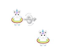 Monkimau Unicorno Hula Hoop Bambini e ragazze, Orecchini, orecchini a bottone, gioielli per orecchie, in argento sterling 925, ipoallergenico e senza nichel, 7,0 mm x 9,0 mm, per bambini e