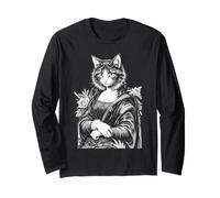 Monna Lisa Amante Gatto Leonardo da Vinci Vintage Cute Kitty Art Maglia a Manica