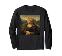 Monna Lisa Cat, Leonardo Davinci Parodia Rinascimentale Opera d'Arte Maglia a Manica