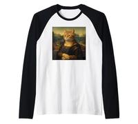 Monna Lisa Cat, Leonardo Davinci Parodia Rinascimentale Opera d'Arte Maglia con Maniche Raglan