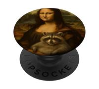Monna Lisa Holding Fluffy Raccoon Feral Divertente Umorismo Meme PopSockets PopGrip Adesivo