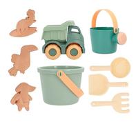 Monnëka Set di giocattoli da spiaggia Sea Green | Kit di gioco di sabbia per bambini, 6 pezzi, compreso secchio, pala, rastello, colino, annaffiatoio e camion | Sicurezza e divertimento perfetto per