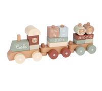 Monnëka Treno in legno per bambini con blocchi impilabili | Giocattolo educativo per bambini 1 anno | Treno di costruzione a colori morbidi e abilità motorie fini (Zoo Sage)