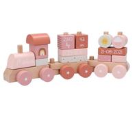 Monnëka Treno in legno per bambini con blocchi impilabili | Giocattolo educativo per bambini 1 anno | Treno di costruzione a colori morbidi e capacità motorie sottili | Modello Sunset