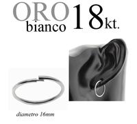 mono orecchino uomo ORO BIANCO 18kt. cerchio invisibile anello lobo mm.16